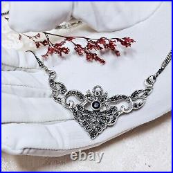 Collier Style Art Déco Argent Grenat Marcassites Vintage Poinçon 925 Et Créateur