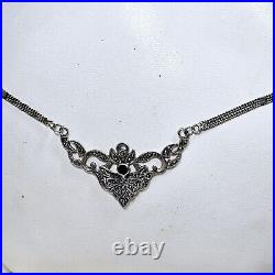 Collier Style Art Déco Argent Grenat Marcassites Vintage Poinçon 925 Et Créateur