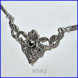 Collier Style Art Déco Argent Grenat Marcassites Vintage Poinçon 925 Et Créateur