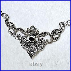 Collier Style Art Déco Argent Grenat Marcassites Vintage Poinçon 925 Et Créateur