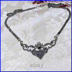 Collier Style Art Déco Argent Grenat Marcassites Vintage Poinçon 925 Et Créateur