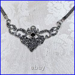 Collier Style Art Déco Argent Grenat Marcassites Vintage Poinçon 925 Et Créateur