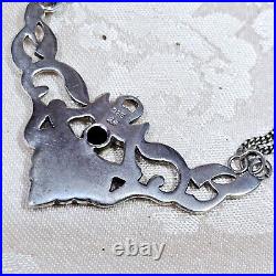 Collier Style Art Déco Argent Grenat Marcassites Vintage Poinçon 925 Et Créateur