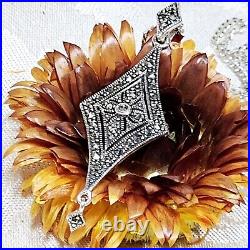 Collier Style Art Déco Neuf Stock Vintage Argent 925 Marcassites Chaine