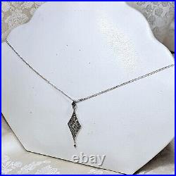 Collier Style Art Déco Neuf Stock Vintage Argent 925 Marcassites Chaine