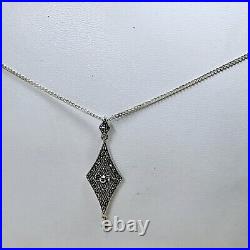 Collier Style Art Déco Neuf Stock Vintage Argent 925 Marcassites Chaine