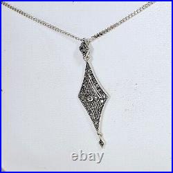 Collier Style Art Déco Neuf Stock Vintage Argent 925 Marcassites Chaine