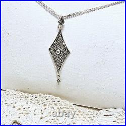 Collier Style Art Déco Neuf Stock Vintage Argent 925 Marcassites Chaine