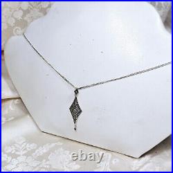 Collier Style Art Déco Neuf Stock Vintage Argent 925 Marcassites Chaine