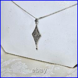 Collier Style Art Déco Neuf Stock Vintage Argent 925 Marcassites Chaine