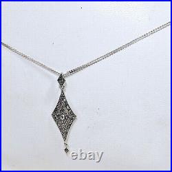 Collier Style Art Déco Neuf Stock Vintage Argent 925 Marcassites Chaine