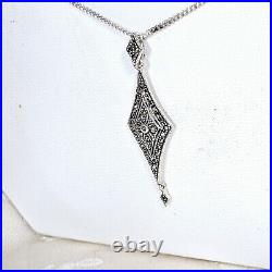 Collier Style Art Déco Neuf Stock Vintage Argent 925 Marcassites Chaine