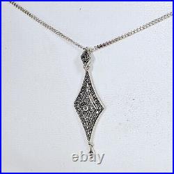 Collier Style Art Déco Neuf Stock Vintage Argent 925 Marcassites Chaine