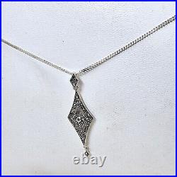 Collier Style Art Déco Neuf Stock Vintage Argent 925 Marcassites Chaine