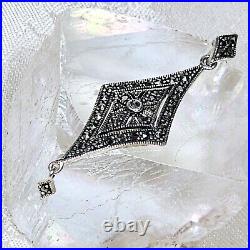 Collier Style Art Déco Neuf Stock Vintage Argent 925 Marcassites Chaine