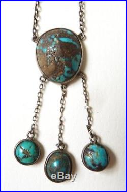 Collier négligé argent massif + turquoises necklace silver BIJOU ANCIEN