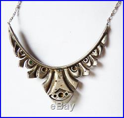 Collier pendentif ART DECO argent massif + strass necklace silver ancien
