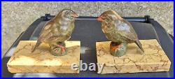 Coppin Paire Serre Livre Moineaux Regule Polychrome Art Deco Bookends