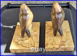 Coppin Paire Serre Livre Moineaux Regule Polychrome Art Deco Bookends