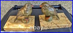 Coppin Paire Serre Livre Moineaux Regule Polychrome Art Deco Bookends