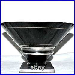 Coupe Vase Art Déco MICHEL HERMAN Paris Cristal noir argenté signé HEM 1920-1930