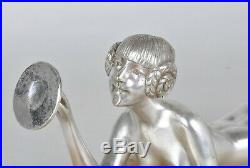 D H Chiparus, jeune femme aux cymbales, bronze argenté, art déco 20eme siècle