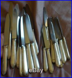DIXI 12 couteaux de table + 11 couteau à fromage art déco en métal argenté