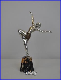 Danseuse En Bronze Argenté Ed Reveyrolis, Art Déco, XXème Siècle