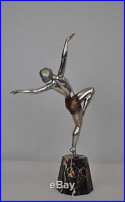 Danseuse En Bronze Argenté Ed Reveyrolis, Art Déco, XXème Siècle