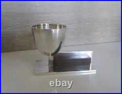 Egg Cup Coquetier Art Deco Metal Argente Bois De Macassar Attribue Maison Desny