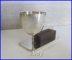 Egg Cup Coquetier Art Deco Metal Argente Bois De Macassar Attribue Maison Desny