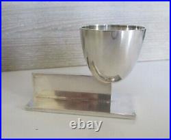 Egg Cup Coquetier Art Deco Metal Argente Bois De Macassar Attribue Maison Desny