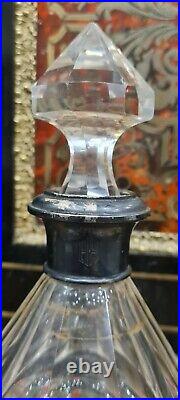 Flacon carafe a liqueur cristal taillé argent massif minerve Art déco 1930