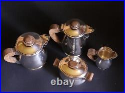 Frionnet Francois Metal Argente Art Déco 1930 Service A Cafe Silver Bois 1925