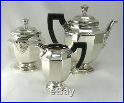 Gallia, beau service à thé, 3 pièces Art Déco, métal argenté excellent état
