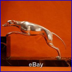 Gde Paire de Serre-livres Art Deco Levriers Greyhound en BRONZE argenté Bookends