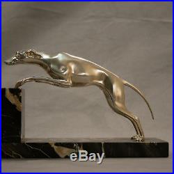 Gde Paire de Serre-livres Art Deco Levriers Greyhound en BRONZE argenté Bookends