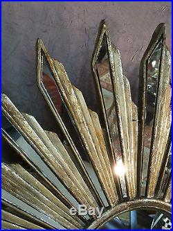 Glace / miroir soleil argenté à baguettes de résine et miroirs Diamètre 71 cm