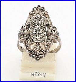 Grande Bague Ancienne Argent Et Marcassites Art Deco Silver Ring