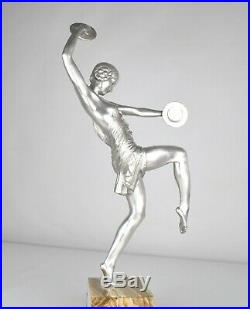 Grande Danseuse Aux Cymbales, Bronze Attb à Pierre Le Faguays, Art Déco, 20eme