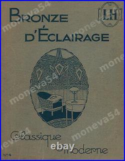 L. Hugue Et Degué Plafonnier Art Déco Bronze Argenté & Globe Verre Pressé 1930