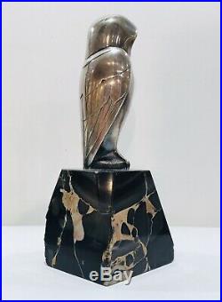 L. Rigot Sculpture Bronze Argenté dune Chouette Signé. Période Art Déco