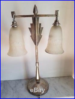Lampe ART Déco potence en bronze argentée verres Muller Frères Lunéville 1925