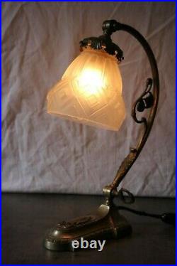 Lampe Art Deco Bronze Argente Muller Degue Schneider