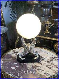 Lampe Art-deco Louis Albert Carvin 1930 Sculpture Otarie Marbre Metal Argenté