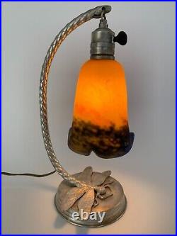 Lampe En Bronze Argente Art Deco Par Degue Ferronnerie Martelee 1930 E743