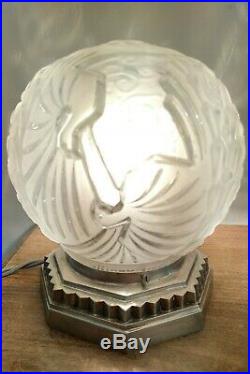 Lampe boule Muller Frères Lunéville Art Déco pied bronze argenté