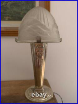 Lampe bronze argenté ART DECO verre OBUS 1930 signé SCHNEIDER France et numéroté