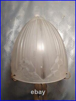 Lampe champignon art déco 1930 SONOVER en fer forgé & abat jour dôme en verre