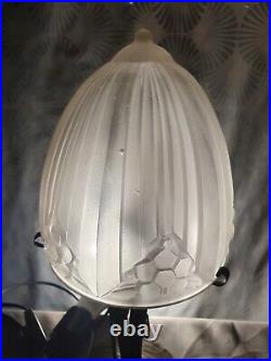 Lampe champignon art déco 1930 SONOVER en fer forgé & abat jour dôme en verre